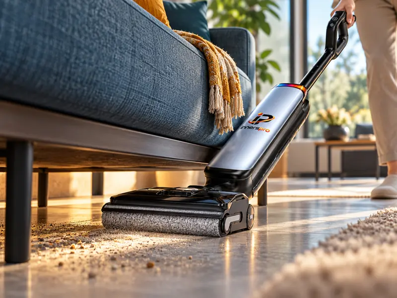 Aspira Cleaner Pro Innerspro inclinato per raggiungere lo spazio sotto il divano